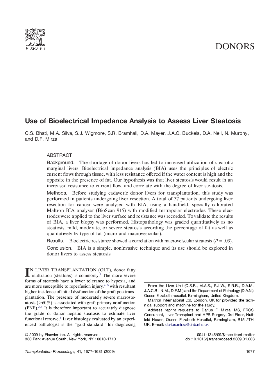 Use of Bioelectrical Impedance Analysis to Assess Liver Steatosis 