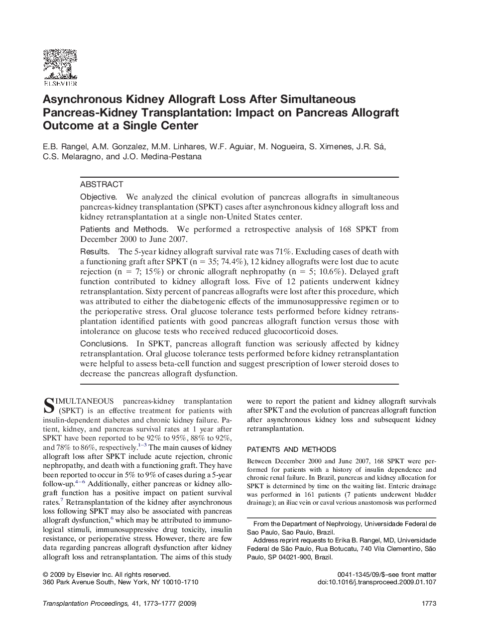 Asynchronous Kidney Allograft Loss After Simultaneous Pancreas-Kidney Transplantation: Impact on Pancreas Allograft Outcome at a Single Center