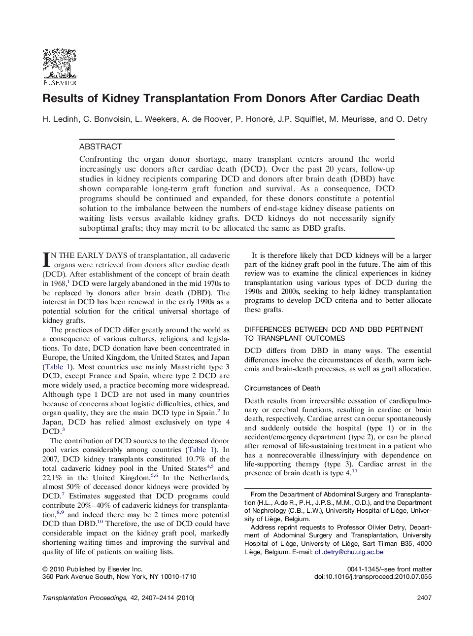 Results of Kidney Transplantation From Donors After Cardiac Death