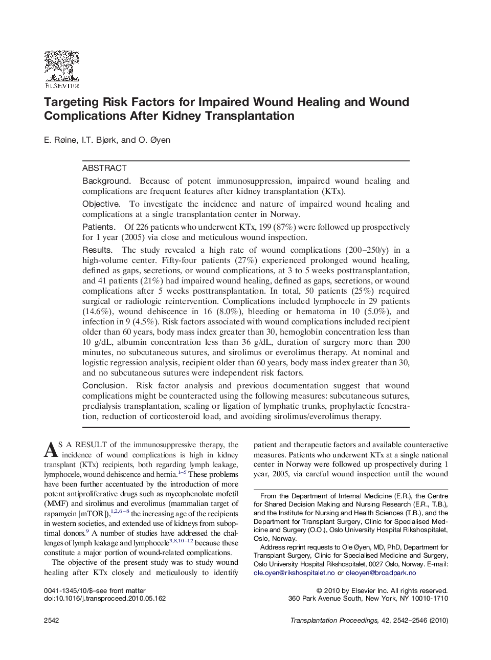 Targeting Risk Factors for Impaired Wound Healing and Wound Complications After Kidney Transplantation