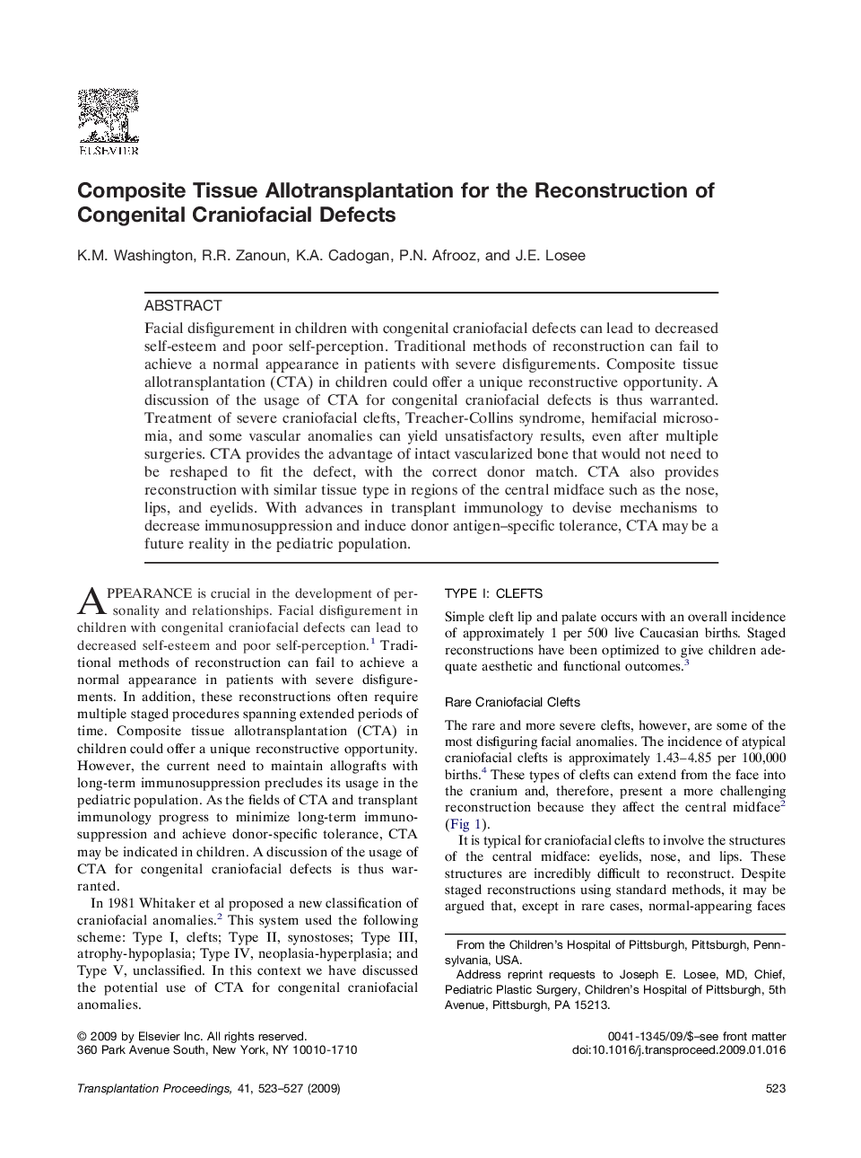 Composite Tissue Allotransplantation for the Reconstruction of Congenital Craniofacial Defects