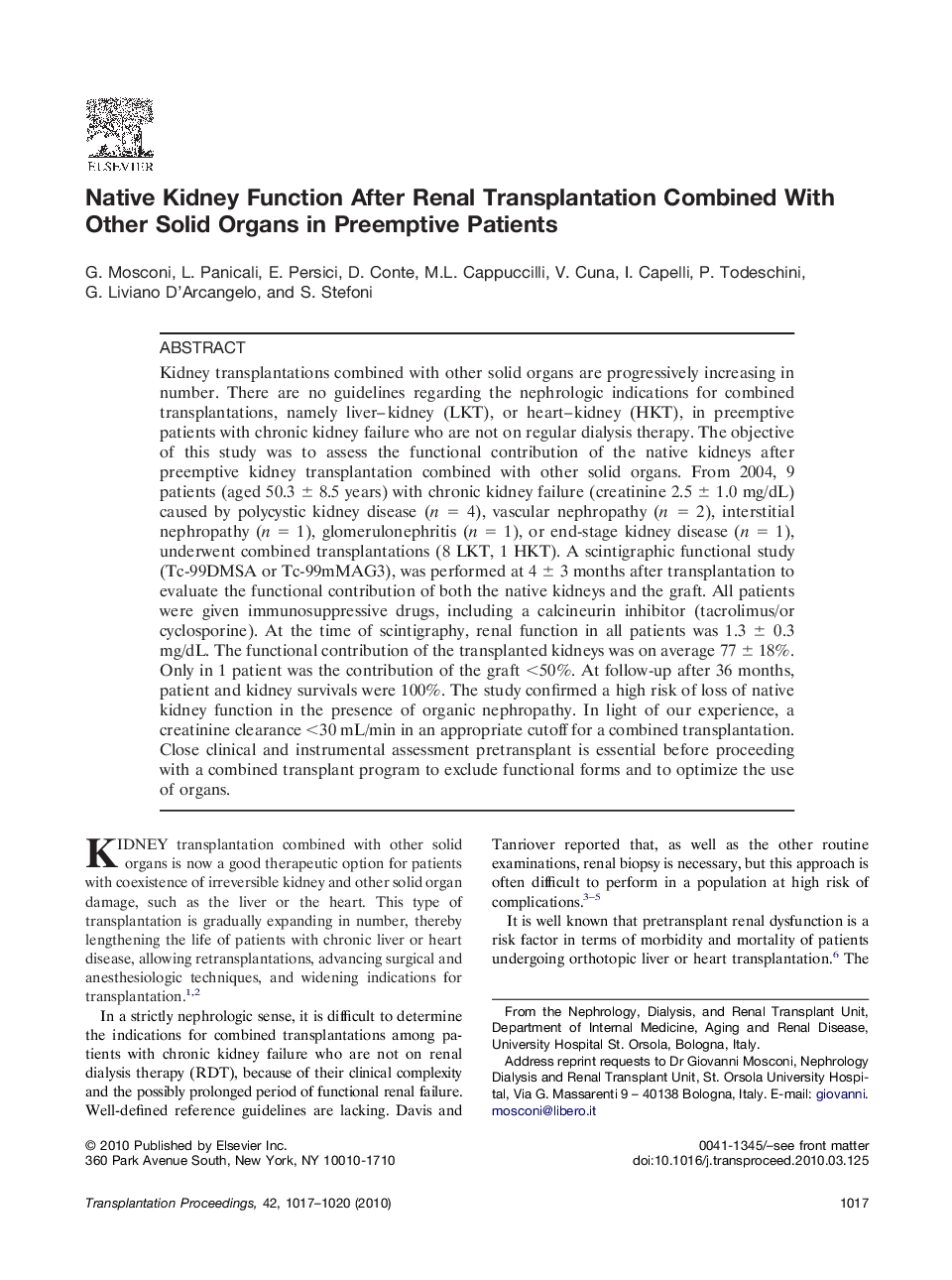 Native Kidney Function After Renal Transplantation Combined With Other Solid Organs in Preemptive Patients