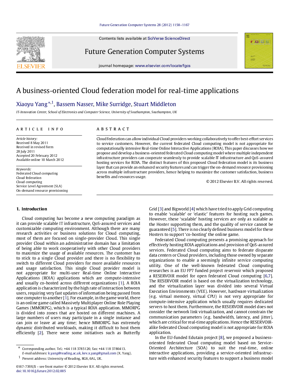 A business-oriented Cloud federation model for real-time applications