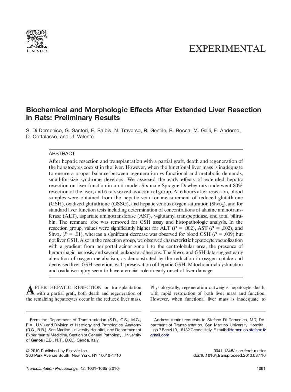 Biochemical and Morphologic Effects After Extended Liver Resection in Rats: Preliminary Results