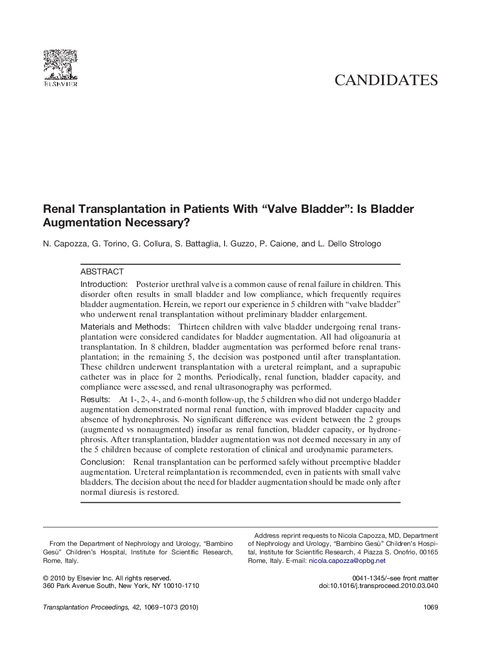 Renal Transplantation in Patients With “Valve Bladder”: Is Bladder Augmentation Necessary?