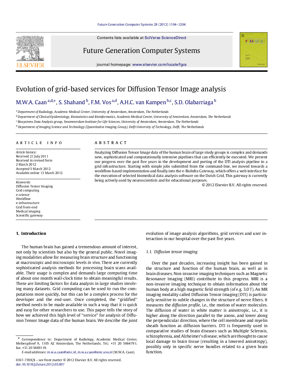 Evolution of grid-based services for Diffusion Tensor Image analysis