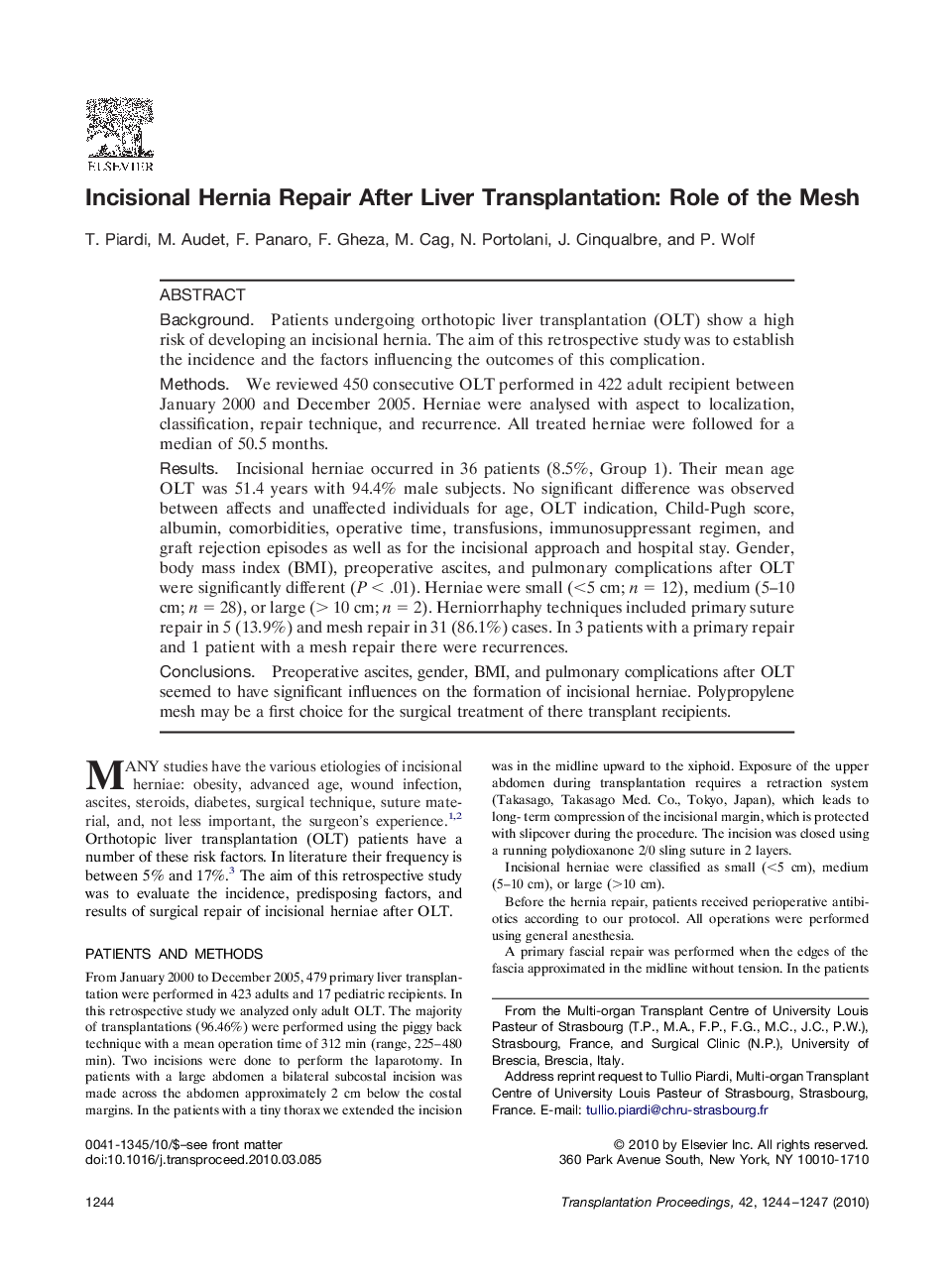 Incisional Hernia Repair After Liver Transplantation: Role of the Mesh