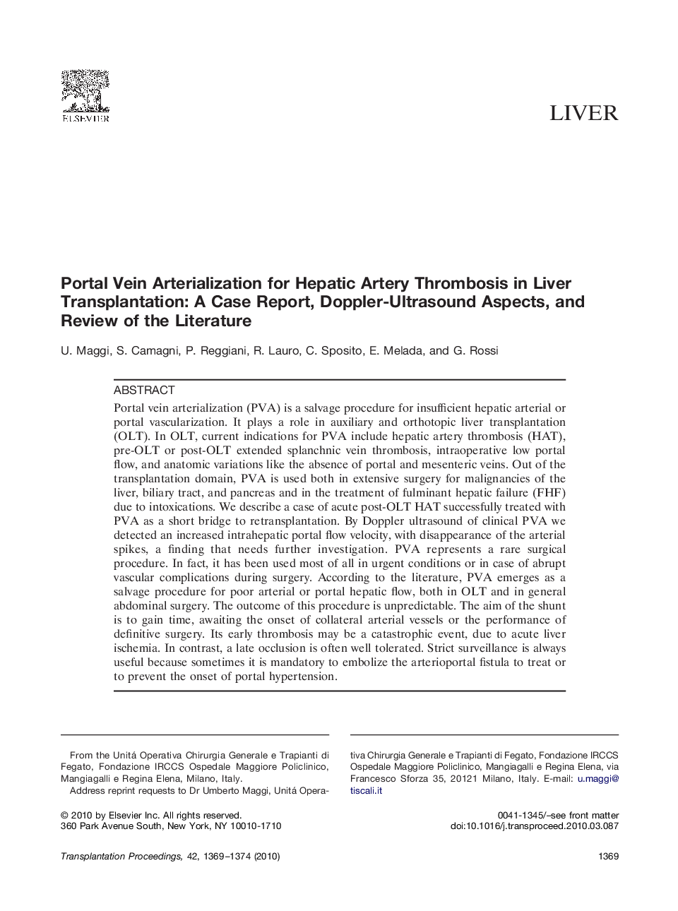 Portal Vein Arterialization for Hepatic Artery Thrombosis in Liver Transplantation: A Case Report, Doppler-Ultrasound Aspects, and Review of the Literature
