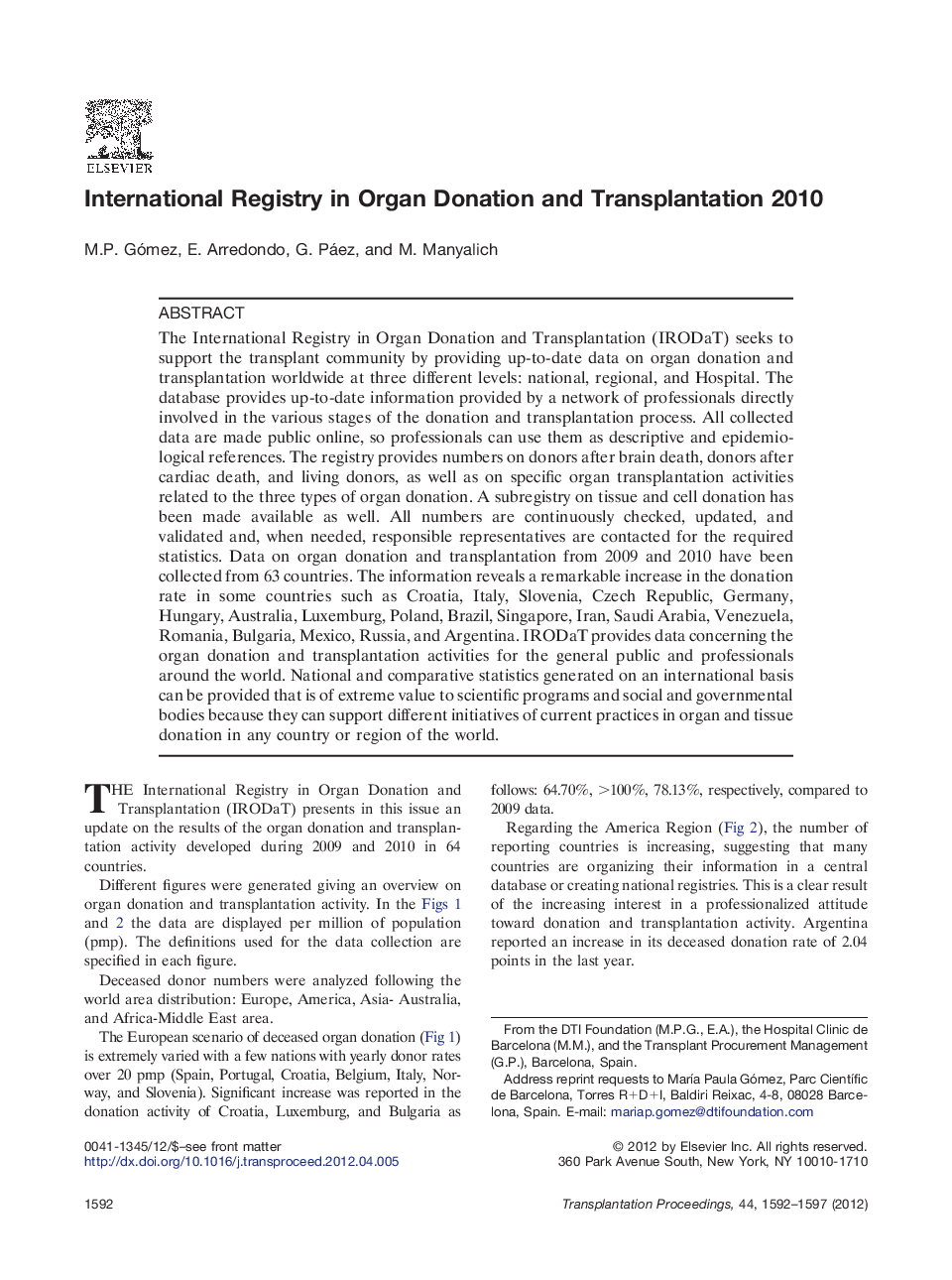 International Registry in Organ Donation and Transplantation 2010