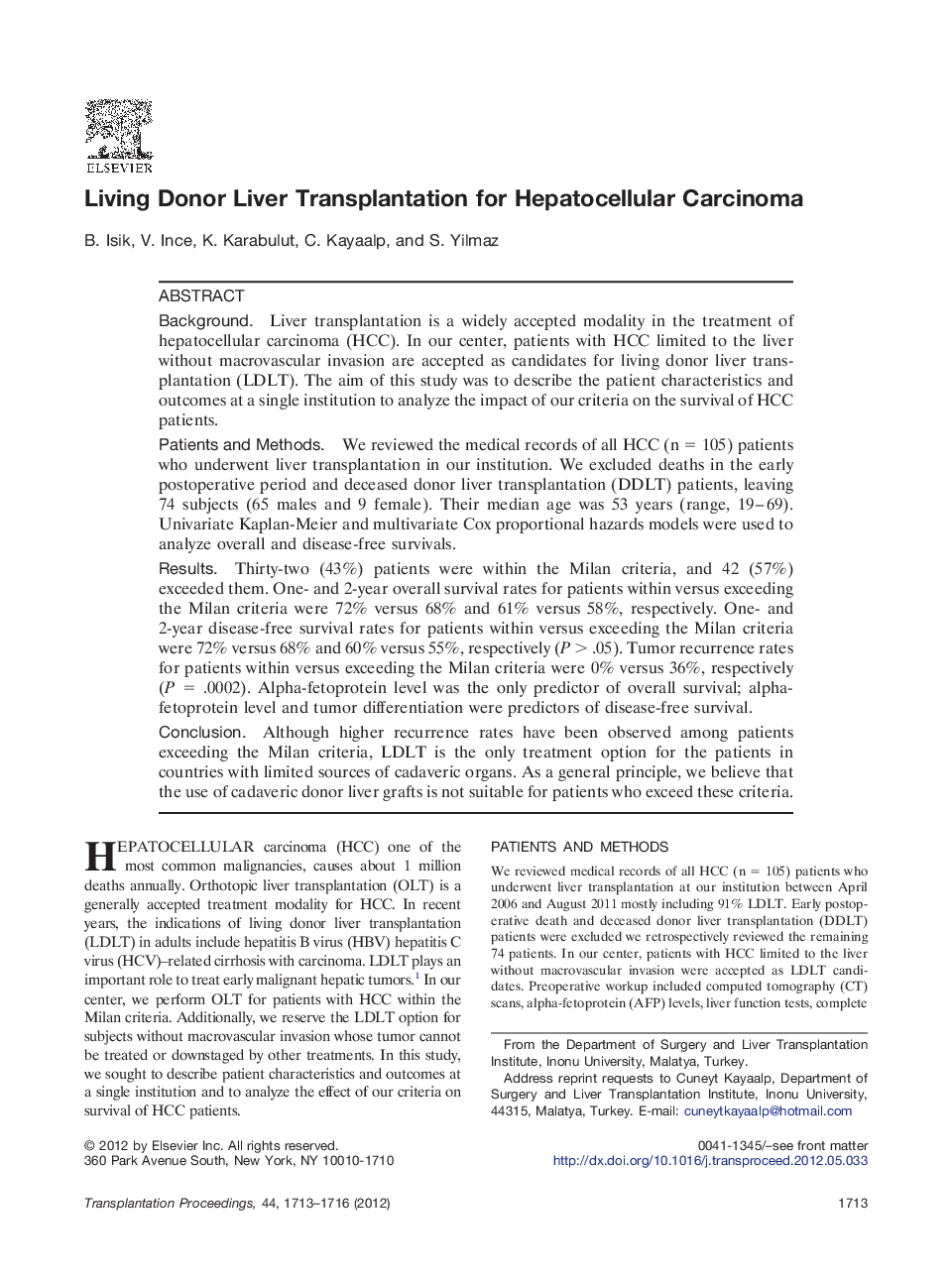 Living Donor Liver Transplantation for Hepatocellular Carcinoma