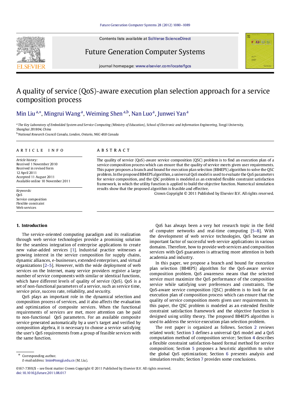 A quality of service (QoS)-aware execution plan selection approach for a service composition process