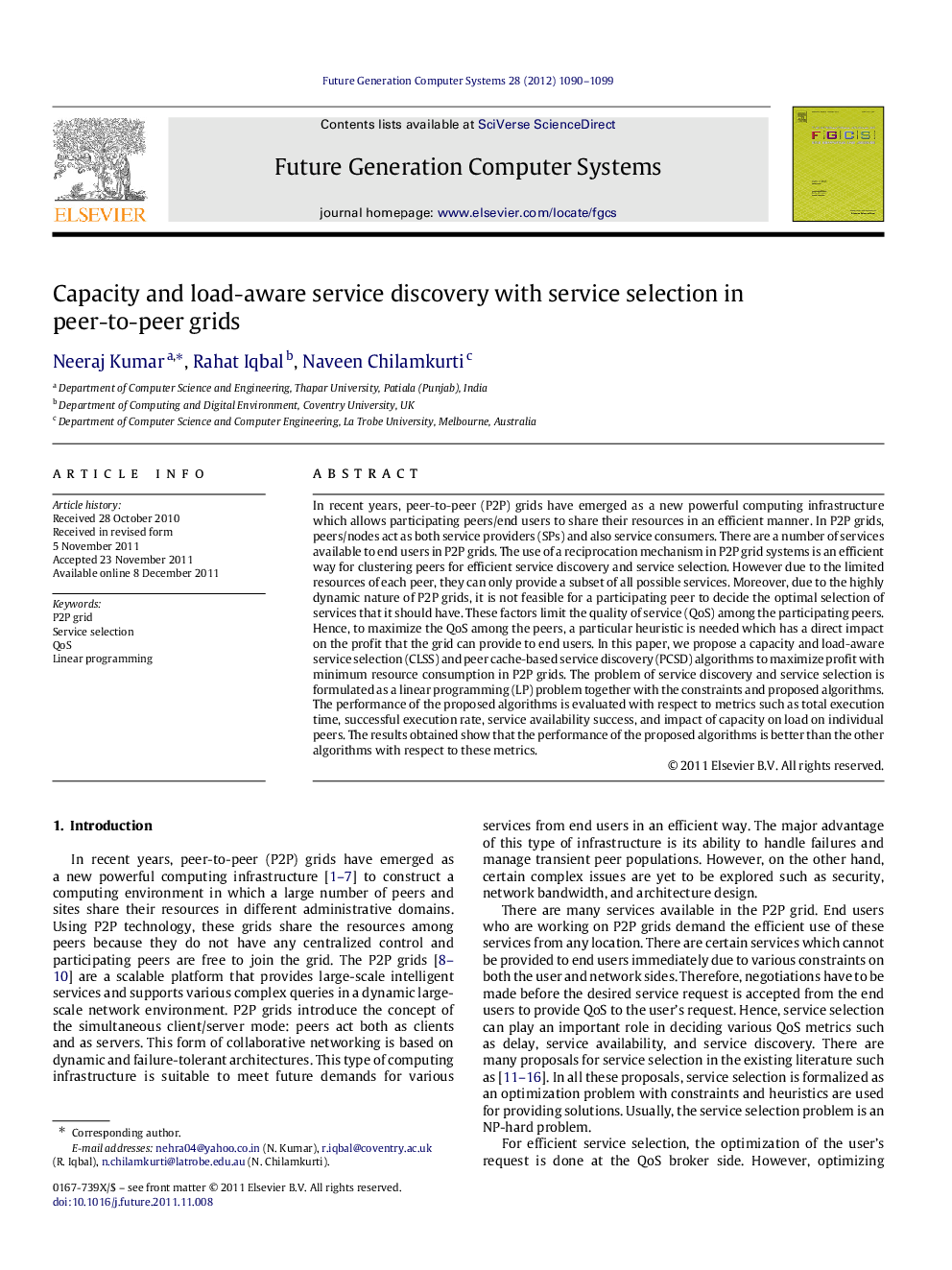 Capacity and load-aware service discovery with service selection in peer-to-peer grids