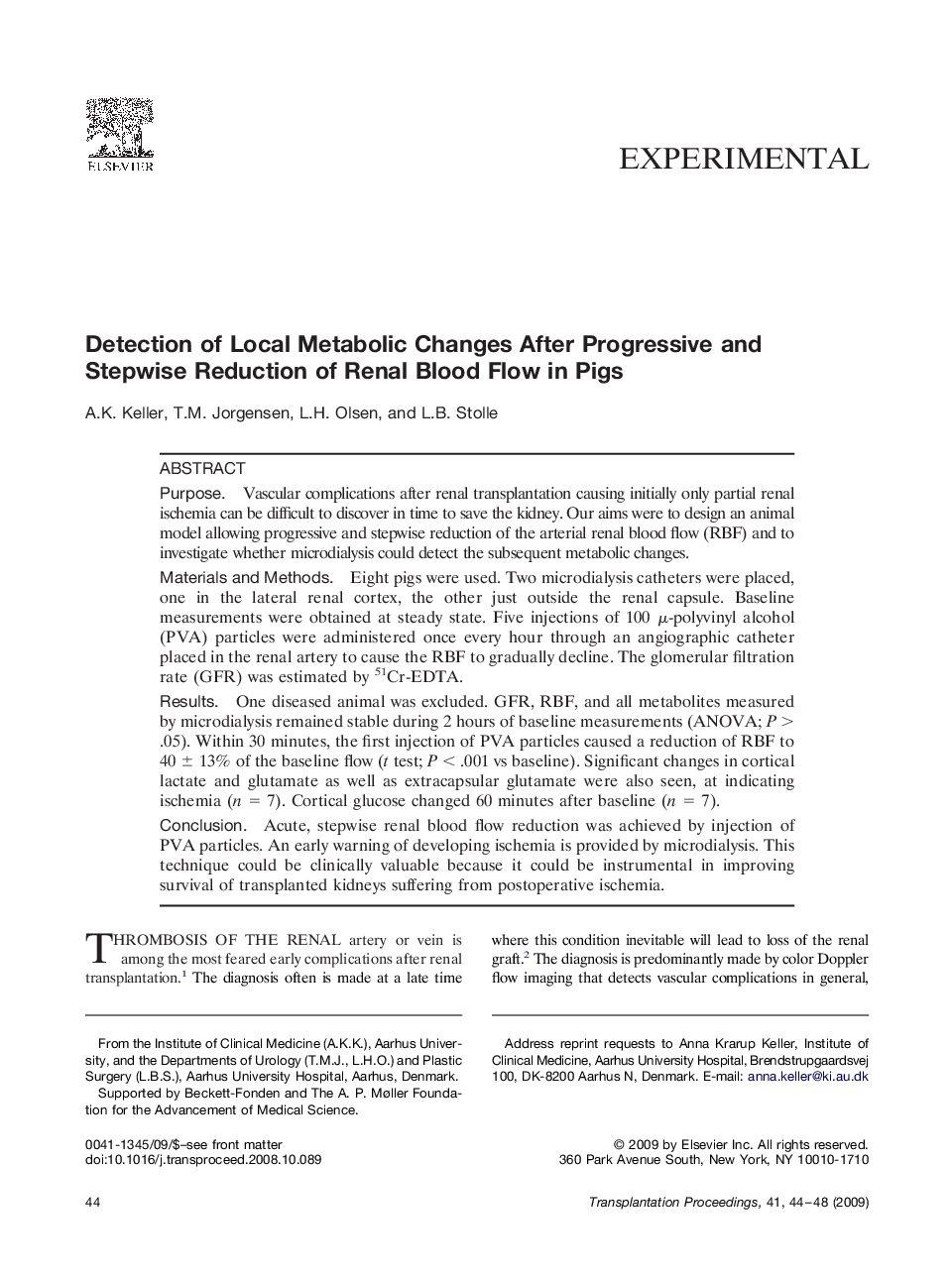 Detection of Local Metabolic Changes After Progressive and Stepwise Reduction of Renal Blood Flow in Pigs 