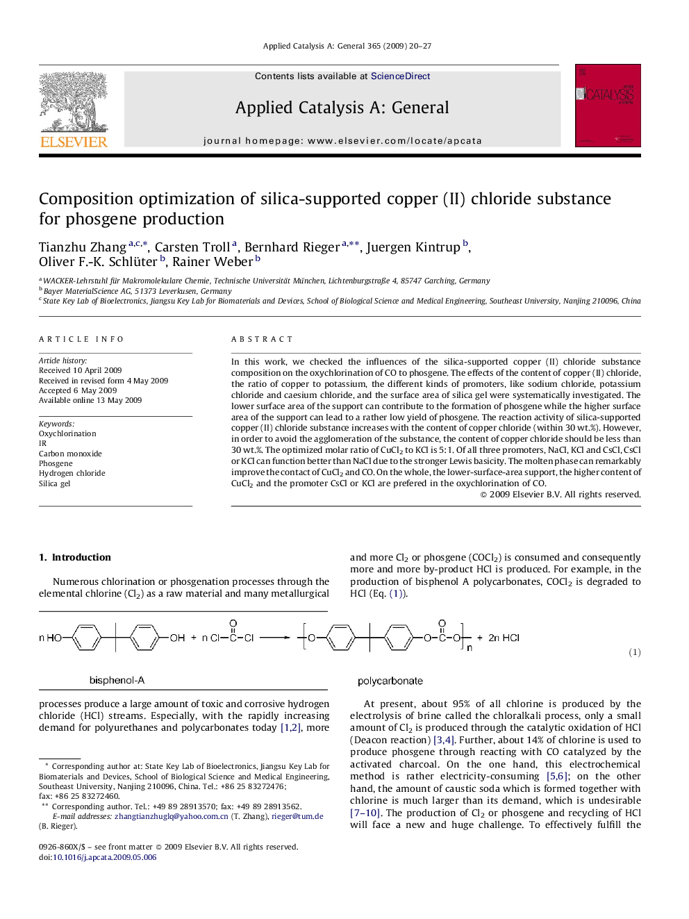 Composition optimization of silica-supported copper (II) chloride substance for phosgene production