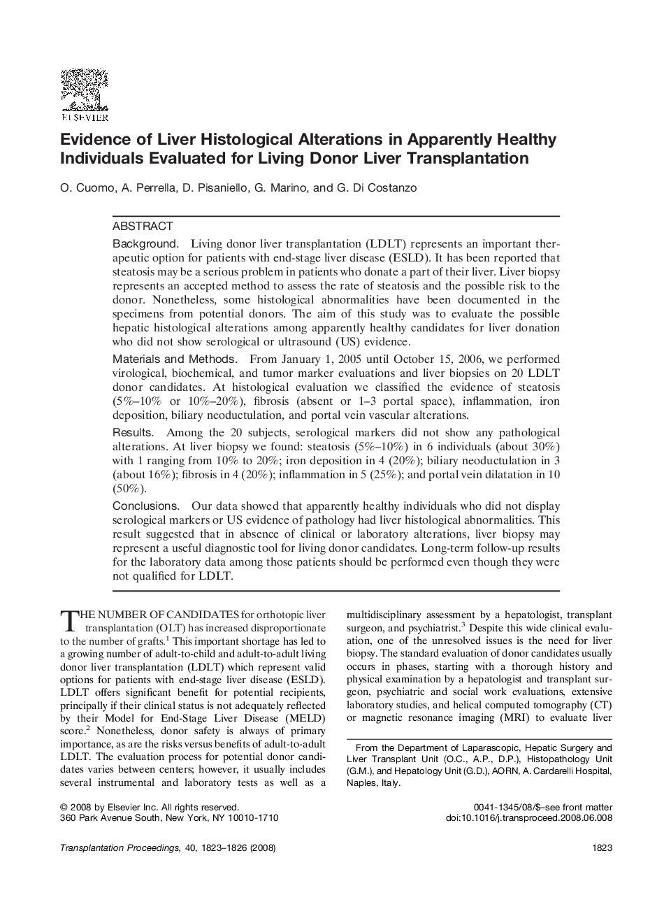 Evidence of Liver Histological Alterations in Apparently Healthy Individuals Evaluated for Living Donor Liver Transplantation
