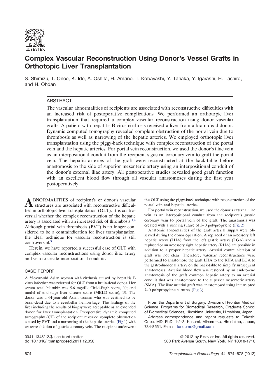 Complex Vascular Reconstruction Using Donor's Vessel Grafts in Orthotopic Liver Transplantation