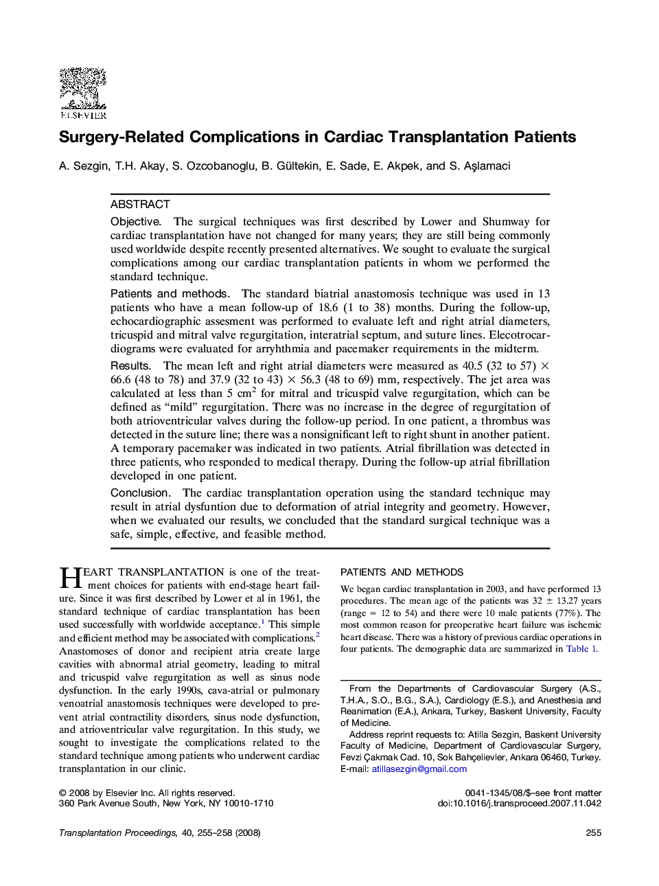 Surgery-Related Complications in Cardiac Transplantation Patients