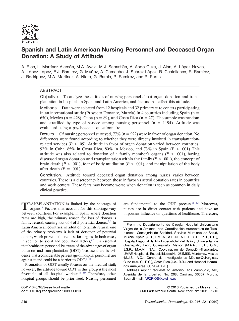 Spanish and Latin American Nursing Personnel and Deceased Organ Donation: A Study of Attitude