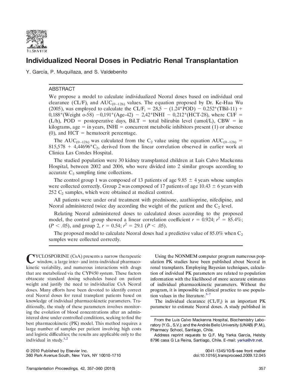 Individualized Neoral Doses in Pediatric Renal Transplantation