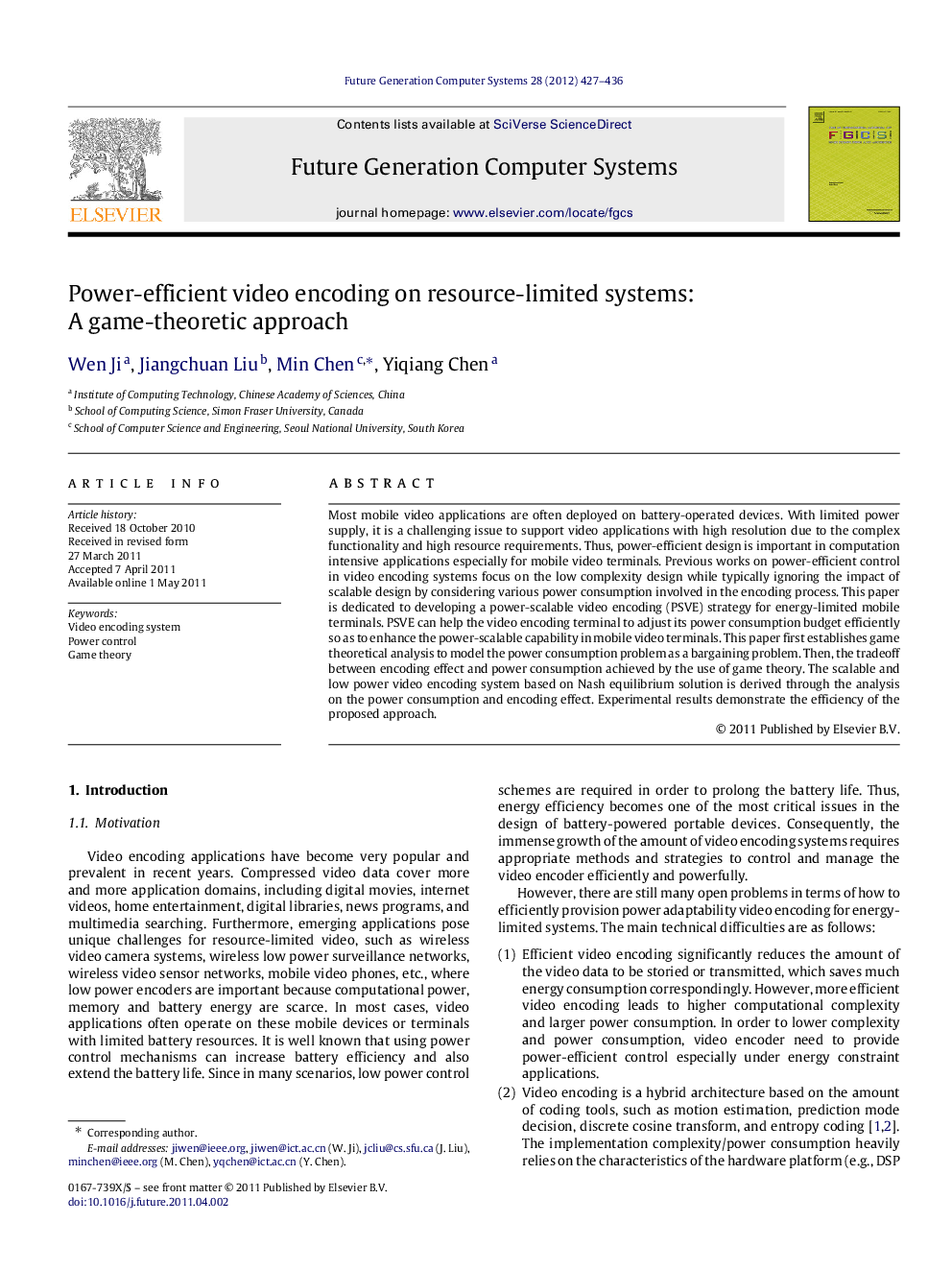 Power-efficient video encoding on resource-limited systems: A game-theoretic approach