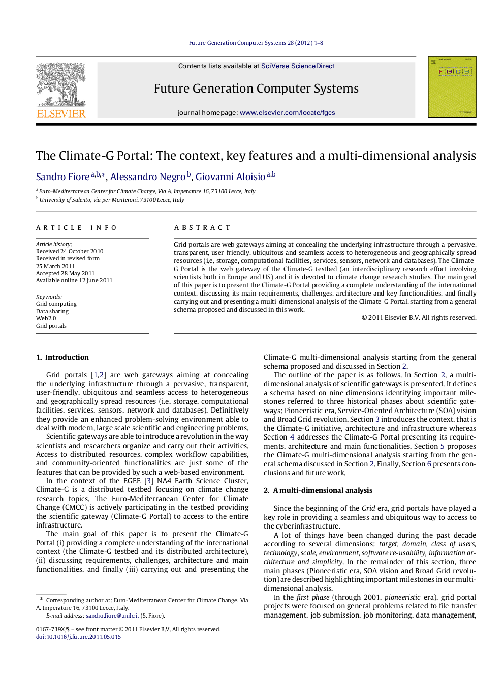 The Climate-G Portal: The context, key features and a multi-dimensional analysis