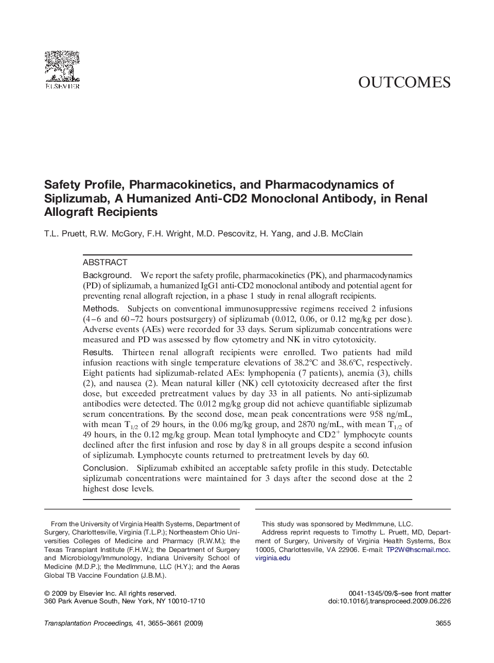 Safety Profile, Pharmacokinetics, and Pharmacodynamics of Siplizumab, A Humanized Anti-CD2 Monoclonal Antibody, in Renal Allograft Recipients 