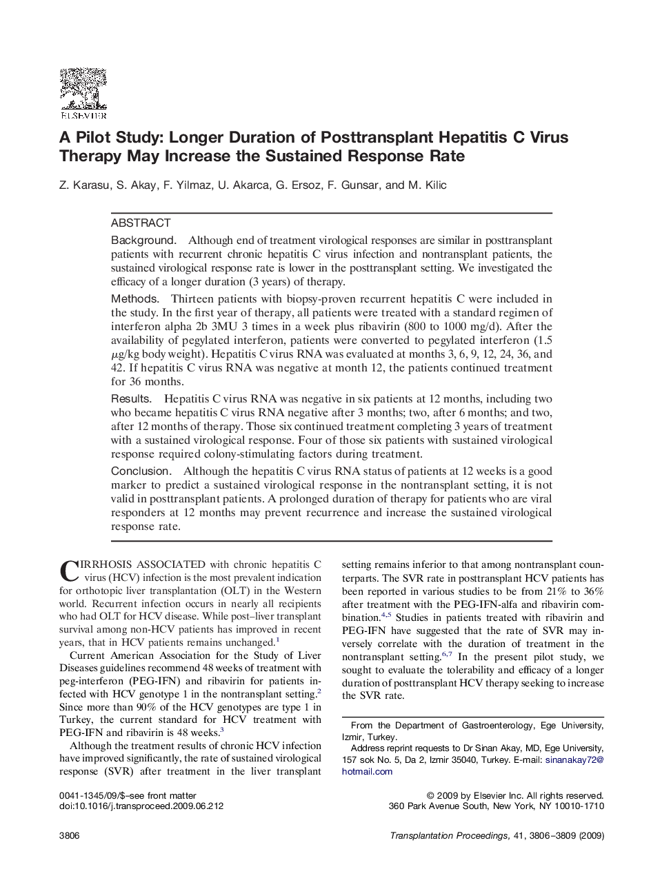 A Pilot Study: Longer Duration of Posttransplant Hepatitis C Virus Therapy May Increase the Sustained Response Rate