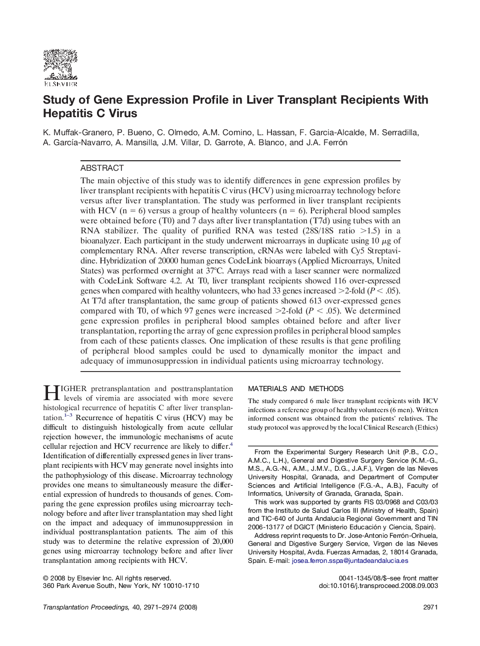 Study of Gene Expression Profile in Liver Transplant Recipients With Hepatitis C Virus 