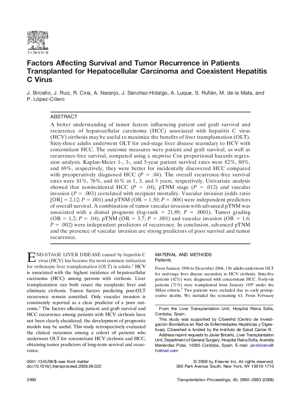 Factors Affecting Survival and Tumor Recurrence in Patients Transplanted for Hepatocellular Carcinoma and Coexistent Hepatitis C Virus 