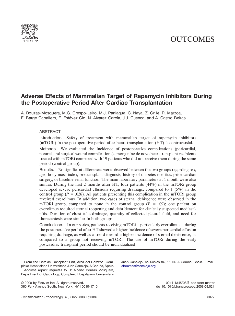 Adverse Effects of Mammalian Target of Rapamycin Inhibitors During the Postoperative Period After Cardiac Transplantation