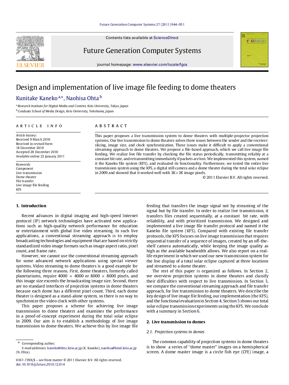 Design and implementation of live image file feeding to dome theaters