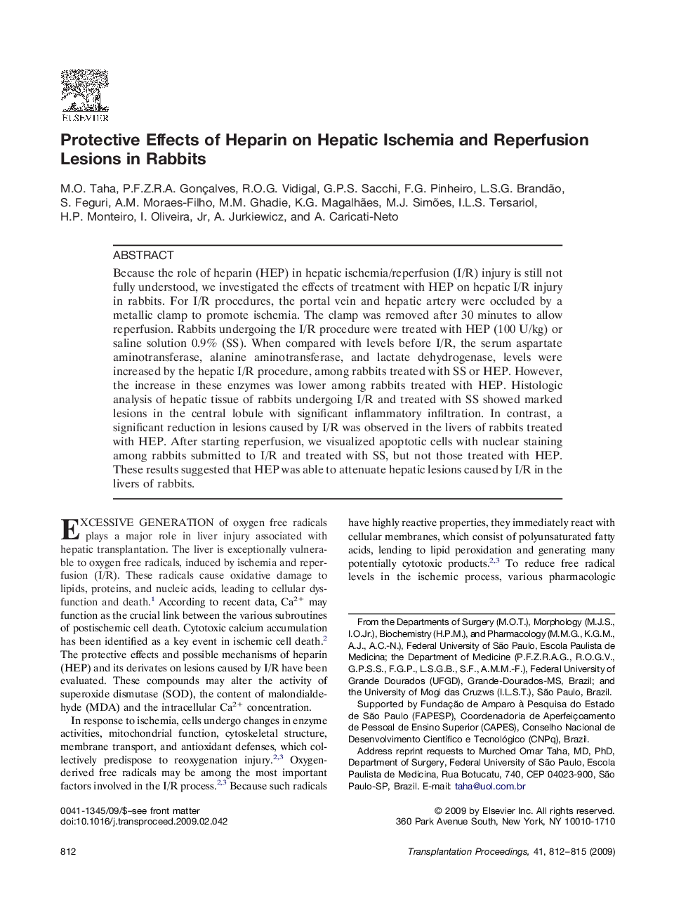 Protective Effects of Heparin on Hepatic Ischemia and Reperfusion Lesions in Rabbits 