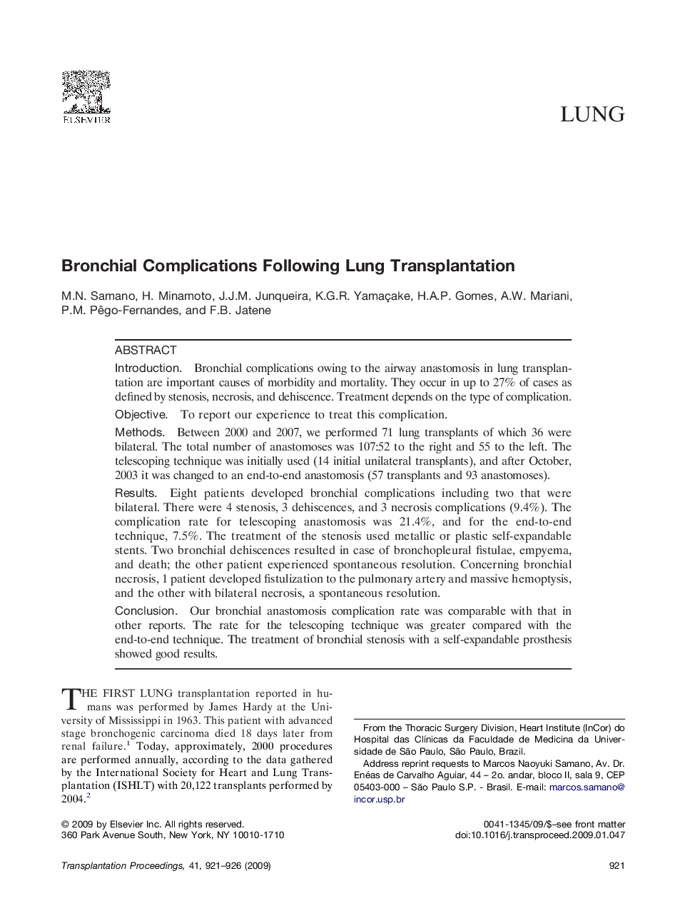 Bronchial Complications Following Lung Transplantation