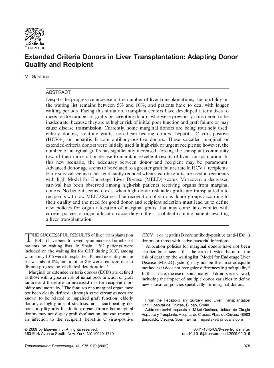 Extended Criteria Donors in Liver Transplantation: Adapting Donor Quality and Recipient