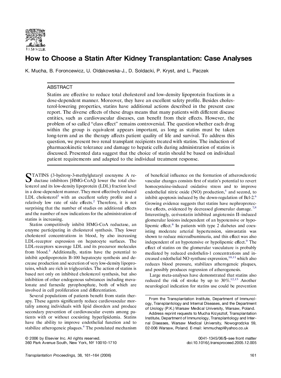 How to Choose a Statin After Kidney Transplantation: Case Analyses