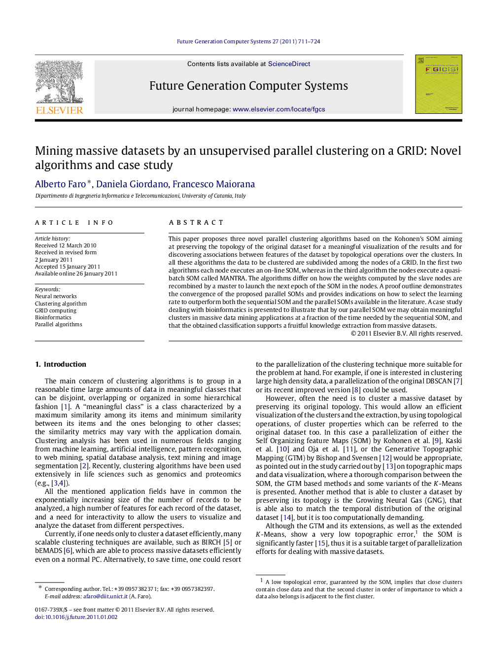 Mining massive datasets by an unsupervised parallel clustering on a GRID: Novel algorithms and case study