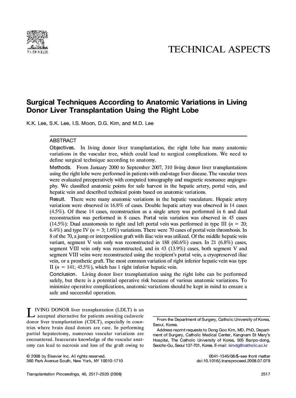 Surgical Techniques According to Anatomic Variations in Living Donor Liver Transplantation Using the Right Lobe