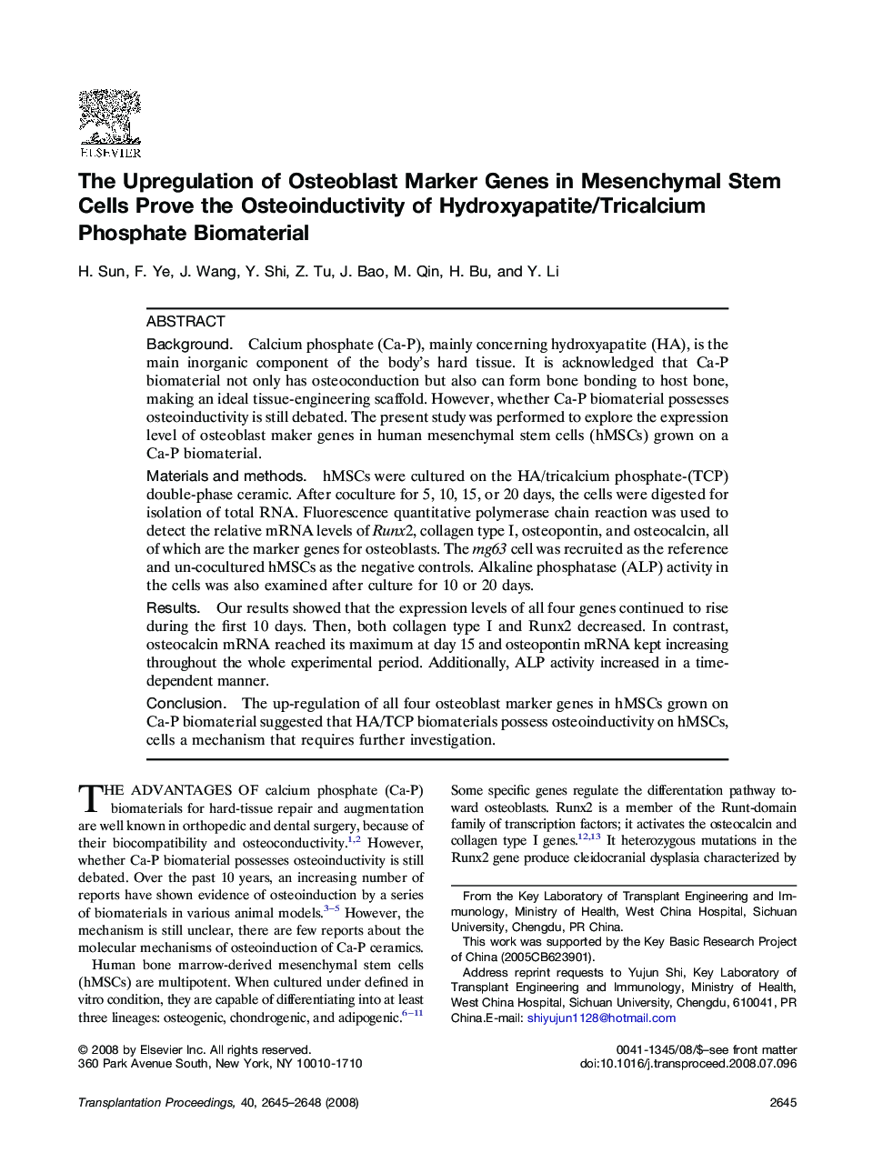 The Upregulation of Osteoblast Marker Genes in Mesenchymal Stem Cells Prove the Osteoinductivity of Hydroxyapatite/Tricalcium Phosphate Biomaterial 