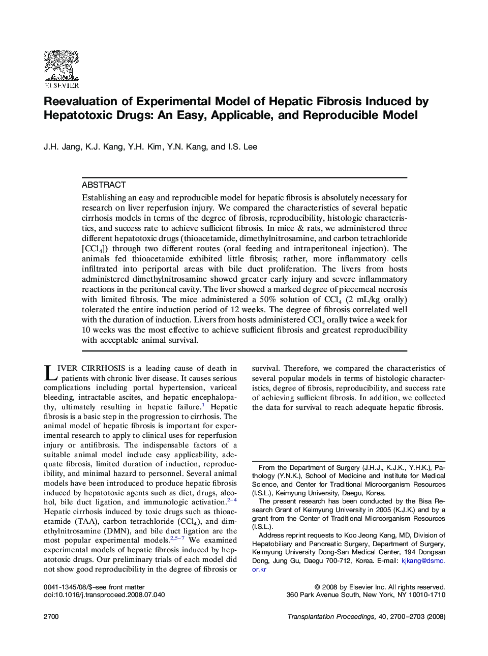 Reevaluation of Experimental Model of Hepatic Fibrosis Induced by Hepatotoxic Drugs: An Easy, Applicable, and Reproducible Model 