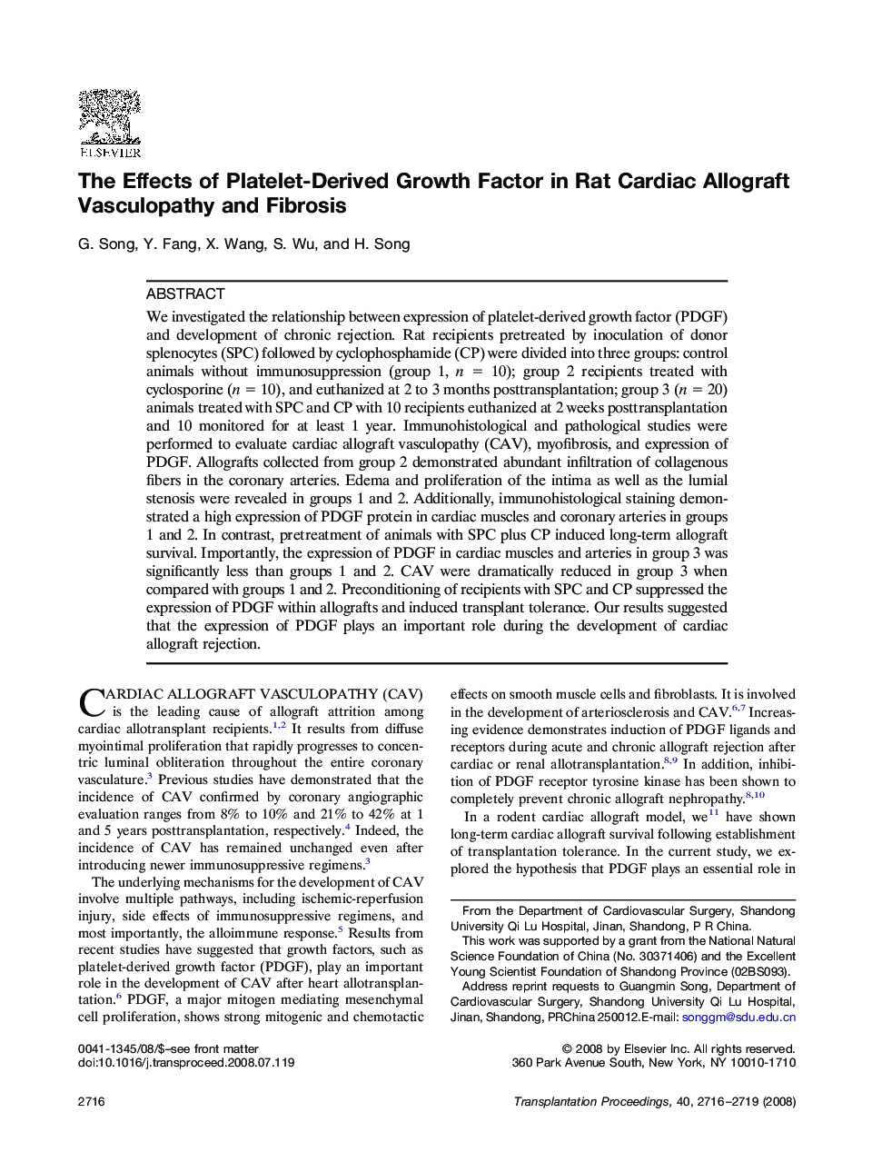 The Effects of Platelet-Derived Growth Factor in Rat Cardiac Allograft Vasculopathy and Fibrosis 