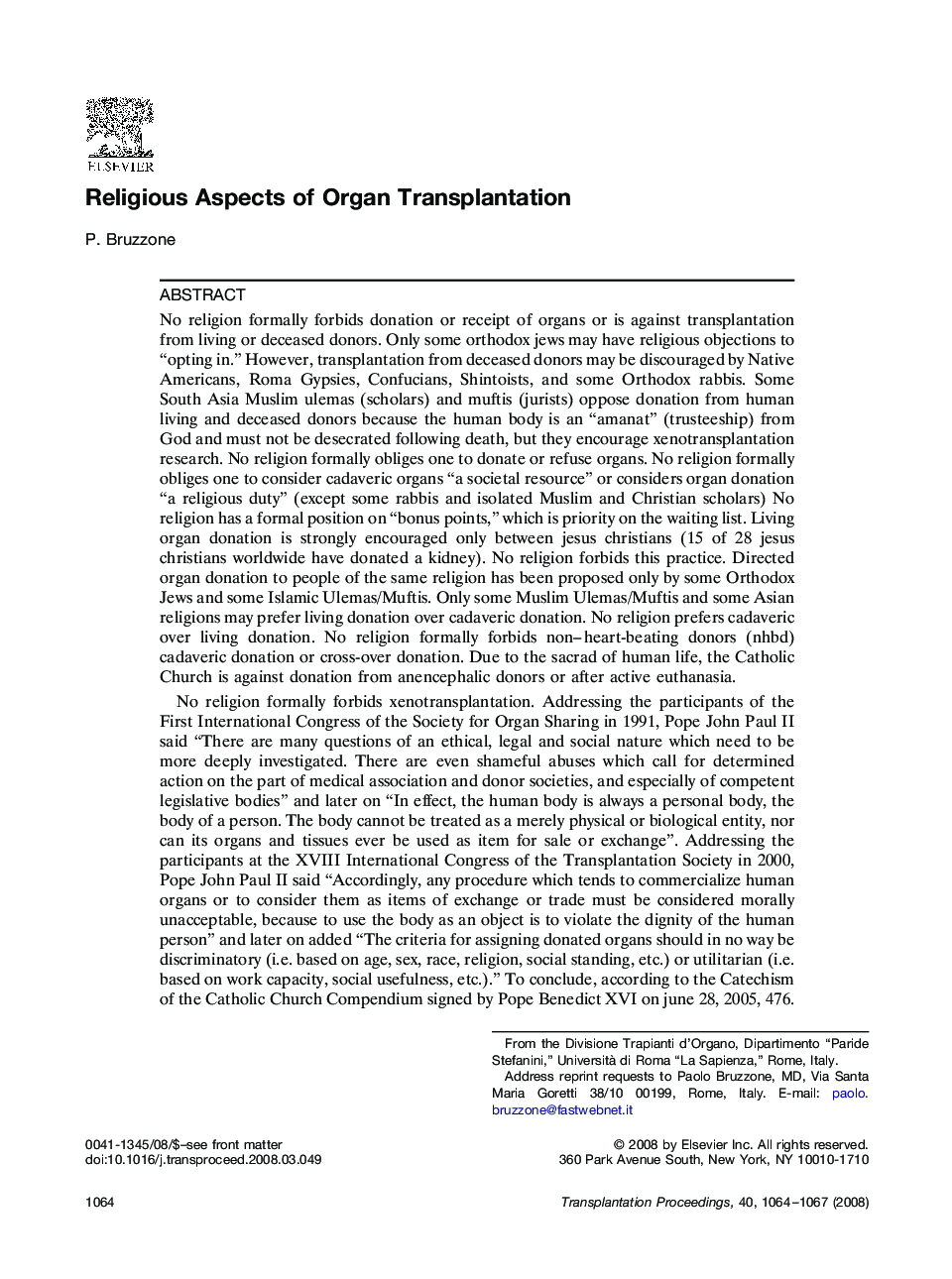 Religious Aspects of Organ Transplantation