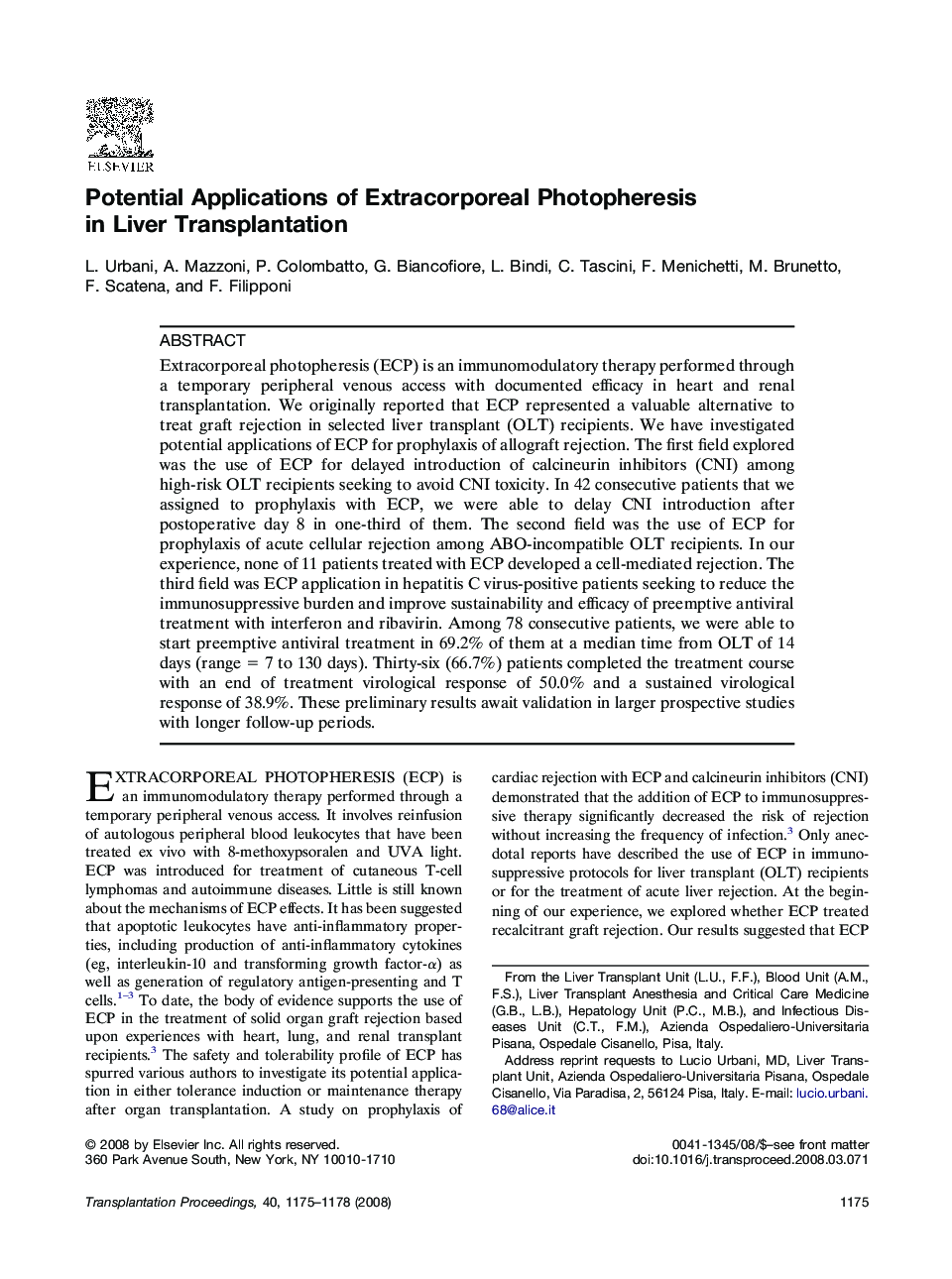 Potential Applications of Extracorporeal Photopheresis in Liver Transplantation
