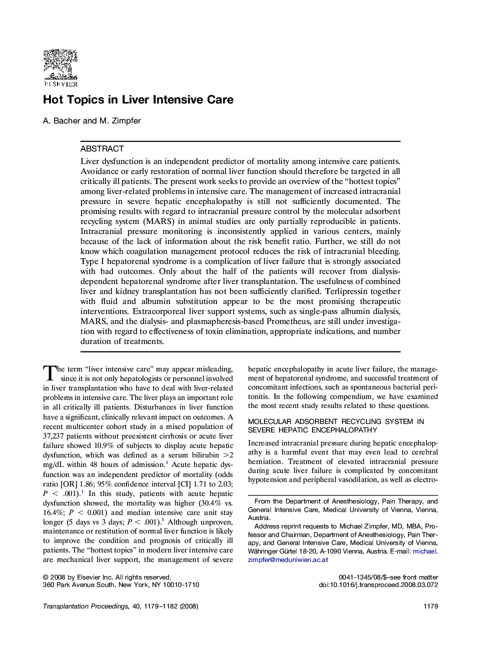 Hot Topics in Liver Intensive Care