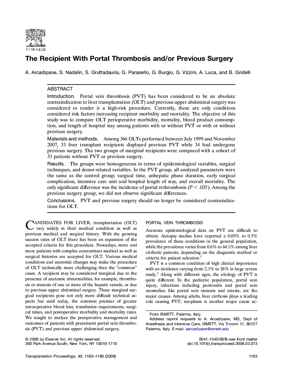 The Recipient With Portal Thrombosis and/or Previous Surgery