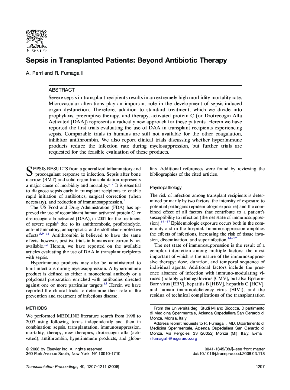 Sepsis in Transplanted Patients: Beyond Antibiotic Therapy