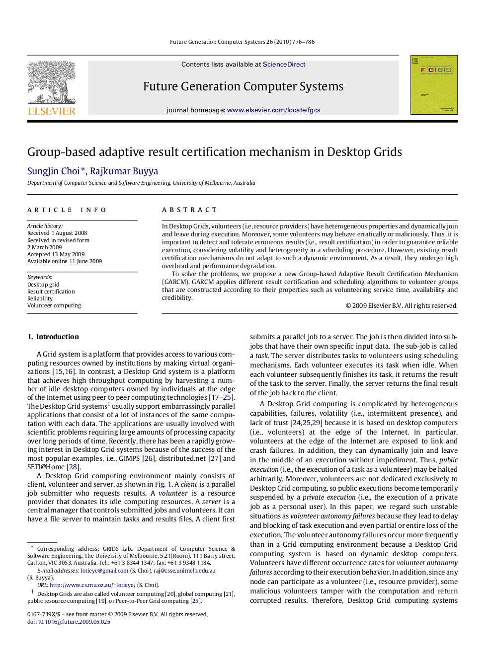 Group-based adaptive result certification mechanism in Desktop Grids