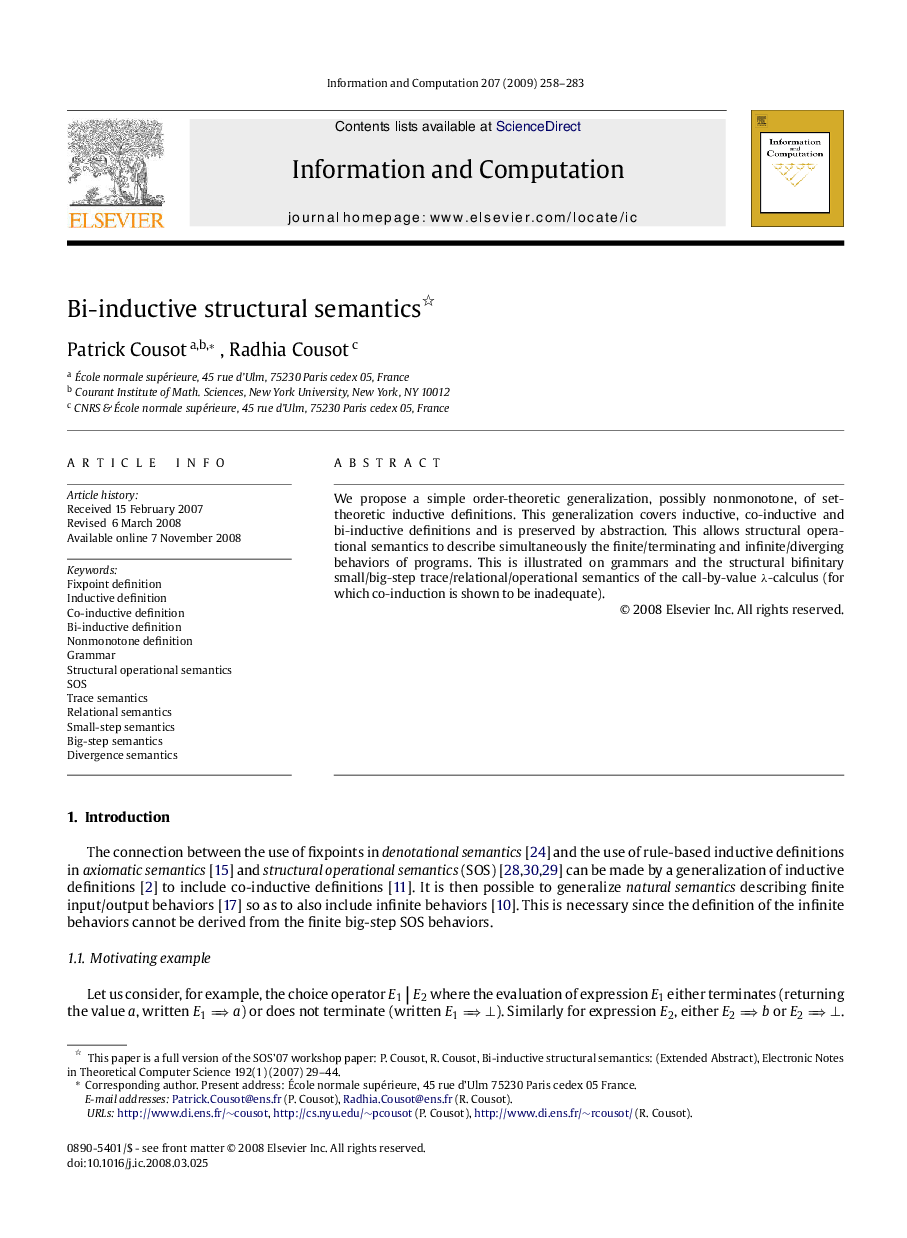 Bi-inductive structural semantics 