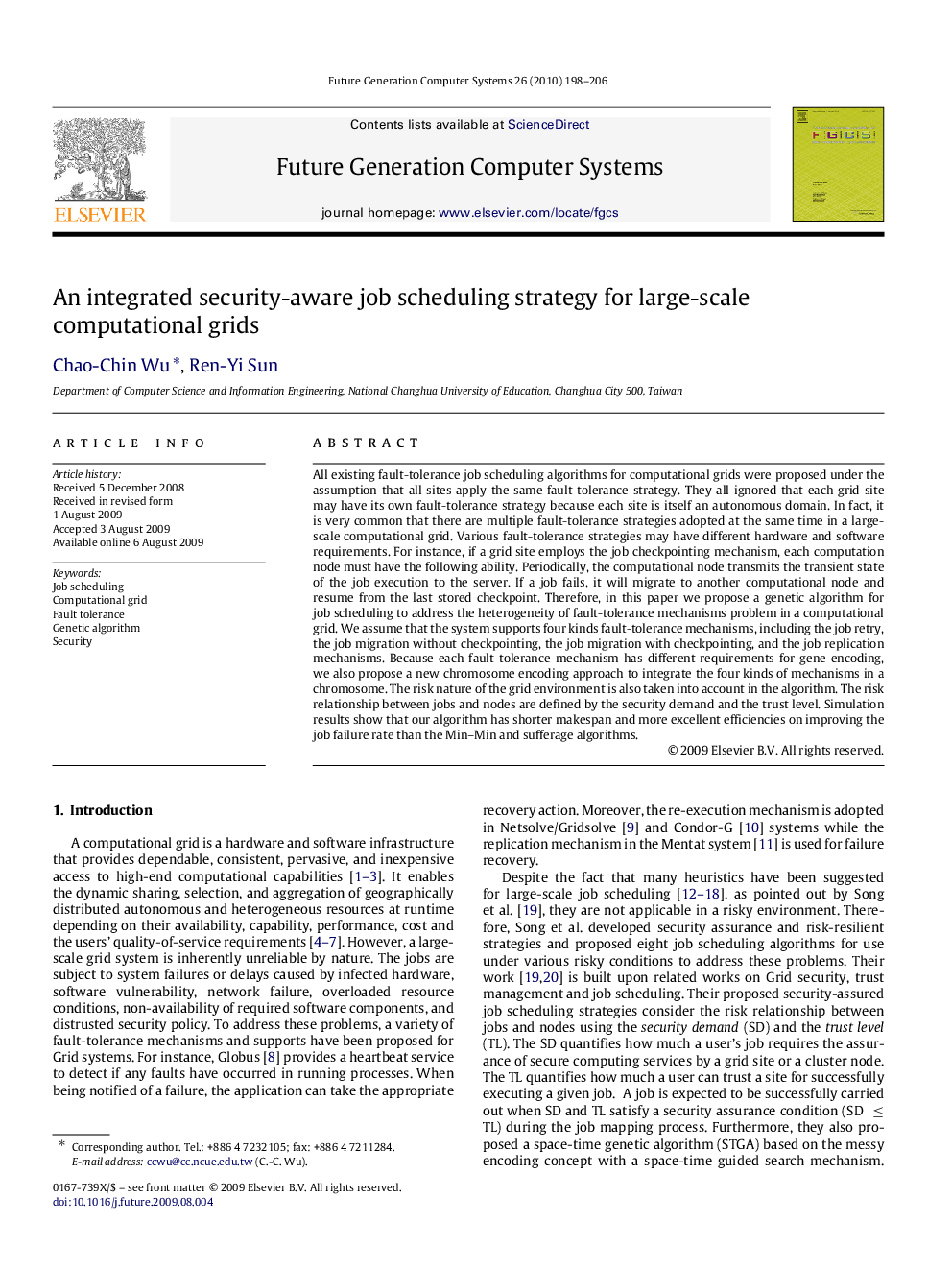 An integrated security-aware job scheduling strategy for large-scale computational grids