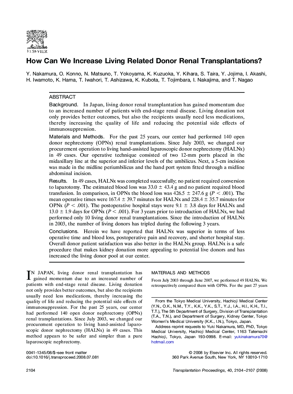 How Can We Increase Living Related Donor Renal Transplantations?