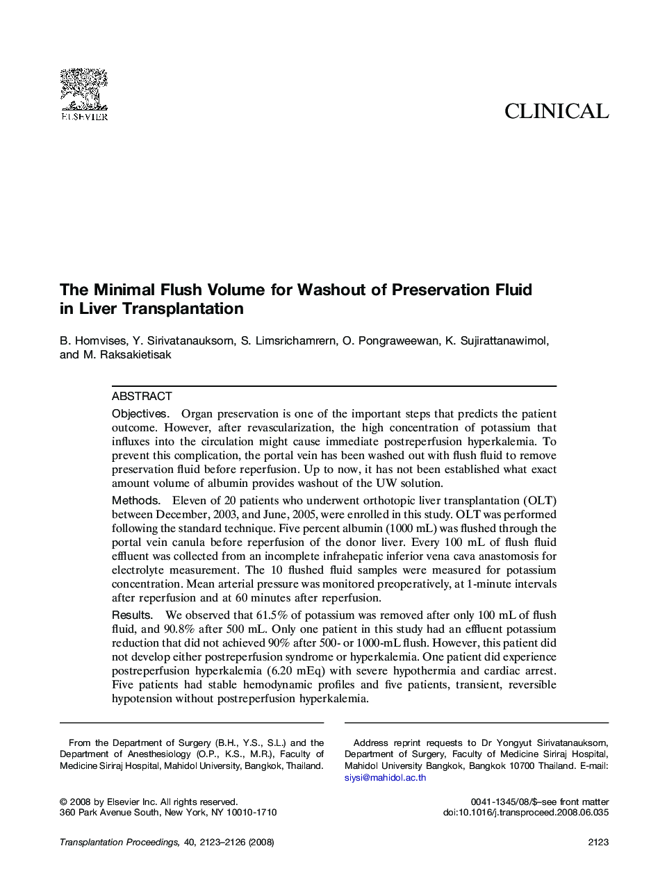 The Minimal Flush Volume for Washout of Preservation Fluid in Liver Transplantation